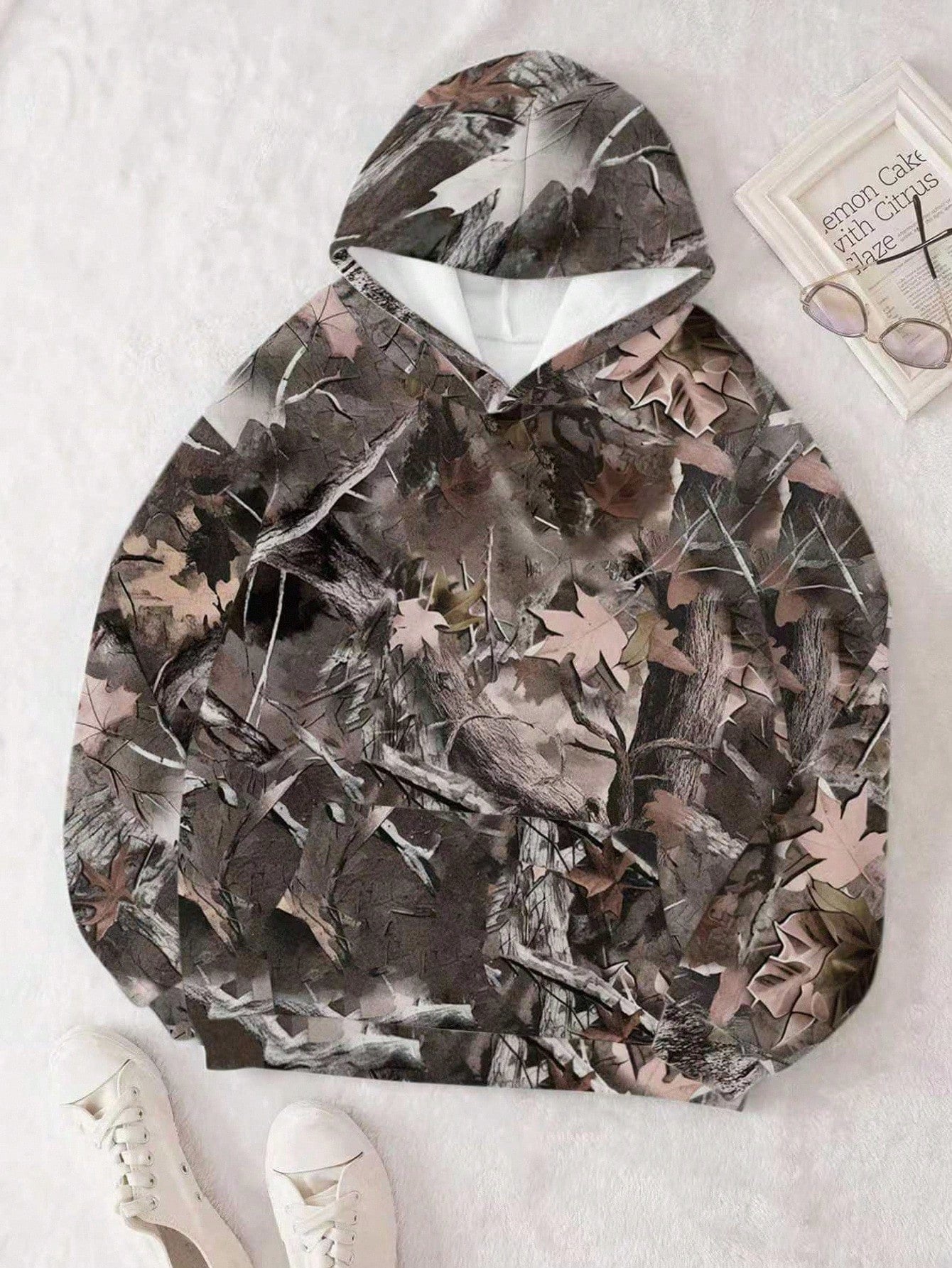 INAWLY Women's Casual Branch Print Long Sleeve Loose Hooded Sweatshirt,Graduation,Teacher,Back To School Pullover Fall