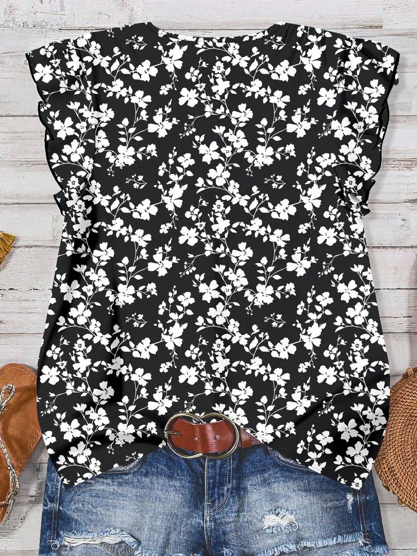 EMERY ROSE Women's Floral & Maple Leaf Print Casual Shirt, Suitable For Autumn,Fall Clothes For Women