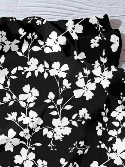 EMERY ROSE Women's Floral & Maple Leaf Print Casual Shirt, Suitable For Autumn,Fall Clothes For Women