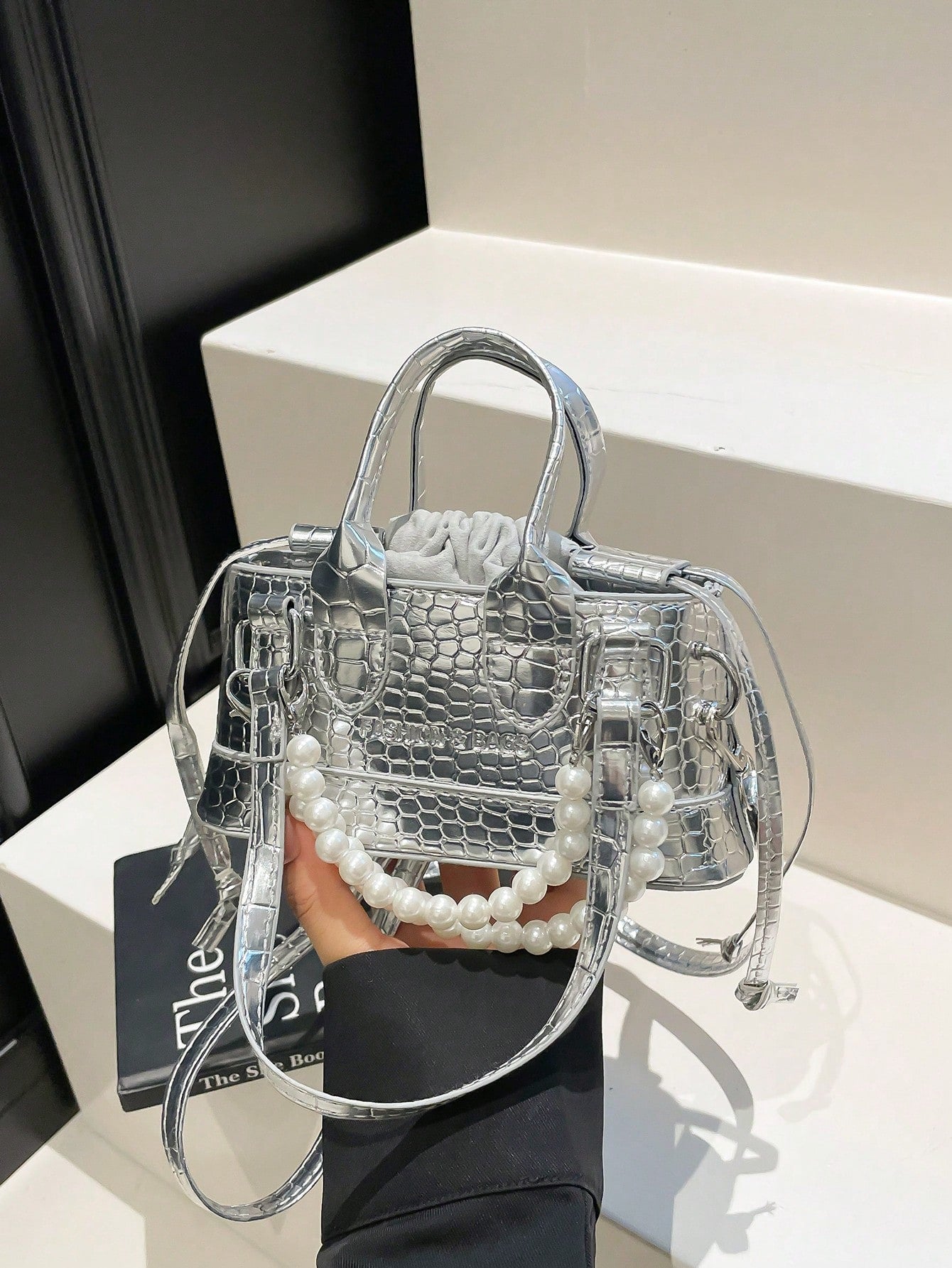 Crocodile Embossed Bucket Bag Mini Drawstring Design Funky