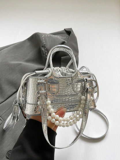 Crocodile Embossed Bucket Bag Mini Drawstring Design Funky