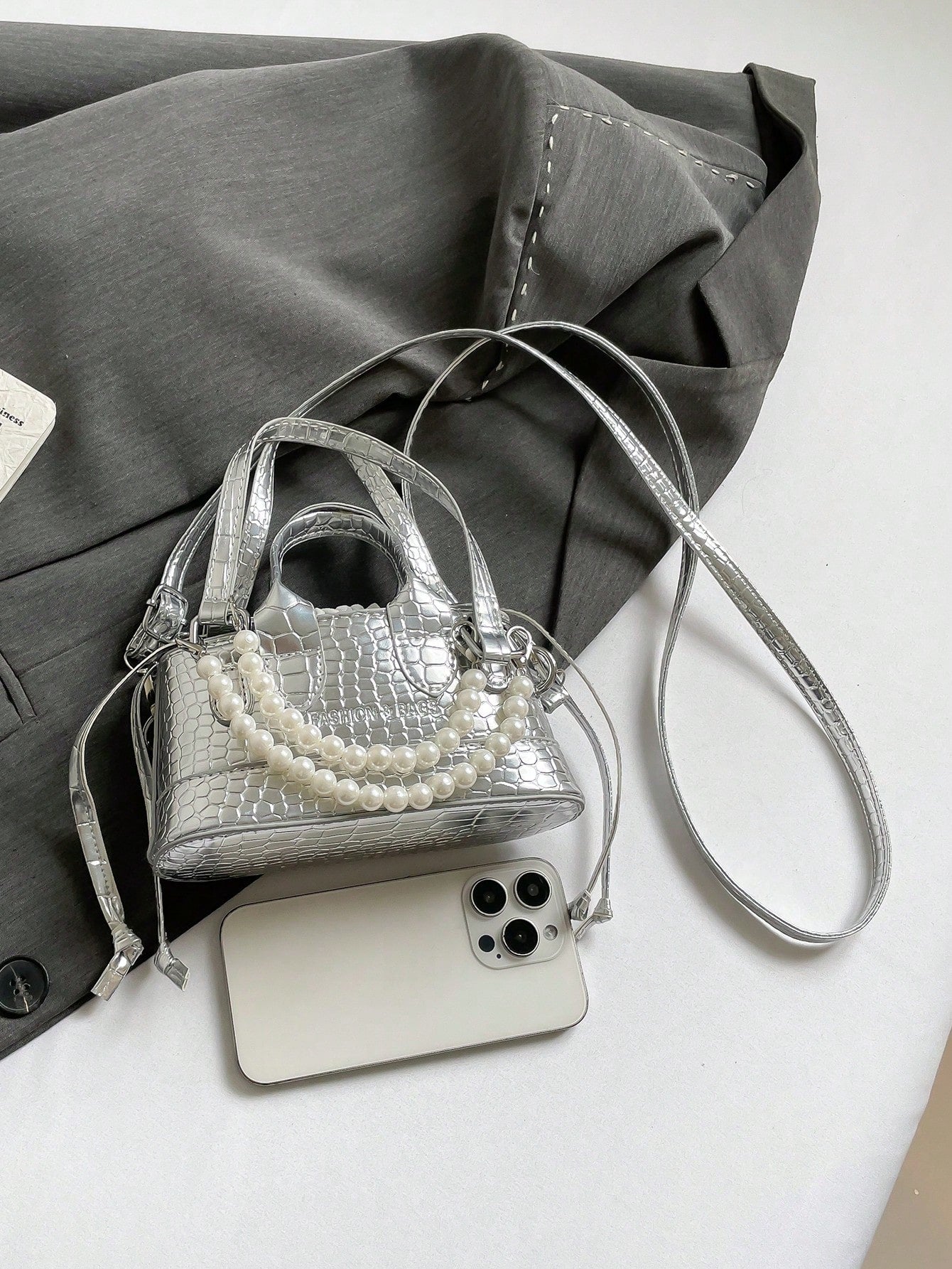 Crocodile Embossed Bucket Bag Mini Drawstring Design Funky