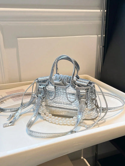 Crocodile Embossed Bucket Bag Mini Drawstring Design Funky