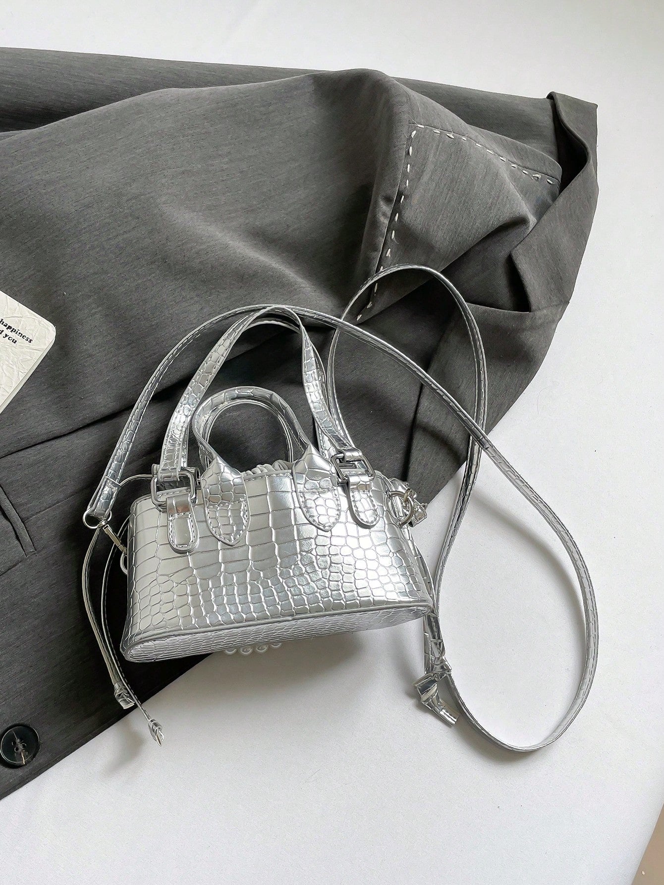 Crocodile Embossed Bucket Bag Mini Drawstring Design Funky