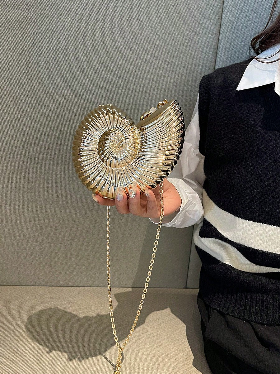 2025 Golden Conch Shaped Shoulder Bag, Detachable Shoulder Strap, Fashionable Lipstick Pouch, Elegant And Fashionable Shoulder Bag, Suitable For Evening Outings