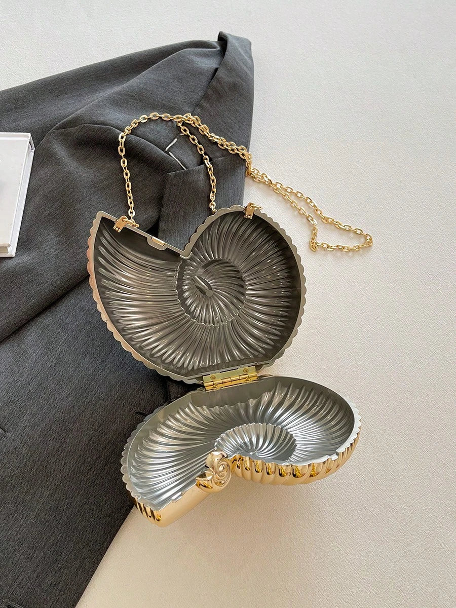 2025 Golden Conch Shaped Shoulder Bag, Detachable Shoulder Strap, Fashionable Lipstick Pouch, Elegant And Fashionable Shoulder Bag, Suitable For Evening Outings