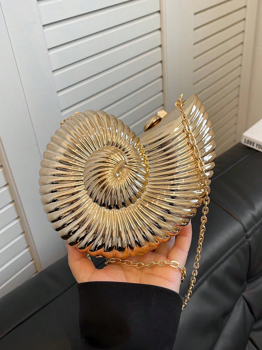 2025 Golden Conch Shaped Shoulder Bag, Detachable Shoulder Strap, Fashionable Lipstick Pouch, Elegant And Fashionable Shoulder Bag, Suitable For Evening Outings
