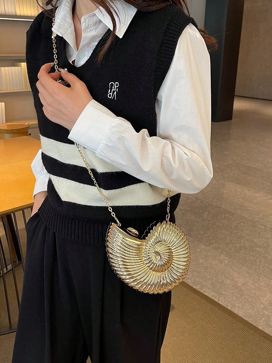 2025 Golden Conch Shaped Shoulder Bag, Detachable Shoulder Strap, Fashionable Lipstick Pouch, Elegant And Fashionable Shoulder Bag, Suitable For Evening Outings