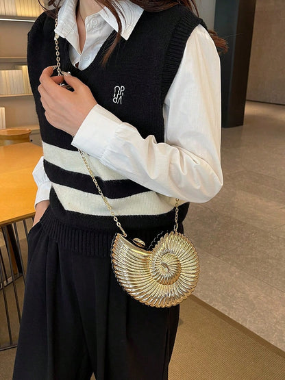 2025 Golden Conch Shaped Shoulder Bag, Detachable Shoulder Strap, Fashionable Lipstick Pouch, Elegant And Fashionable Shoulder Bag, Suitable For Evening Outings