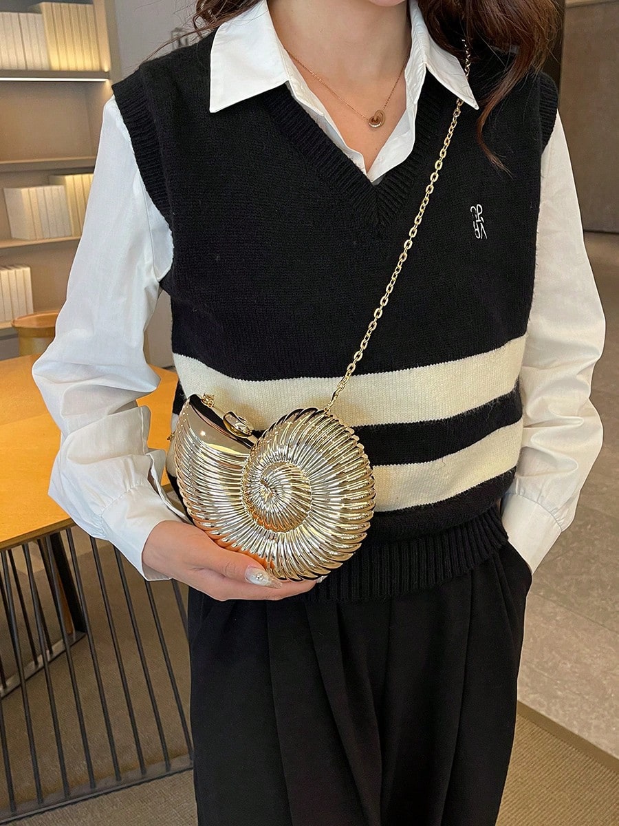 2025 Golden Conch Shaped Shoulder Bag, Detachable Shoulder Strap, Fashionable Lipstick Pouch, Elegant And Fashionable Shoulder Bag, Suitable For Evening Outings