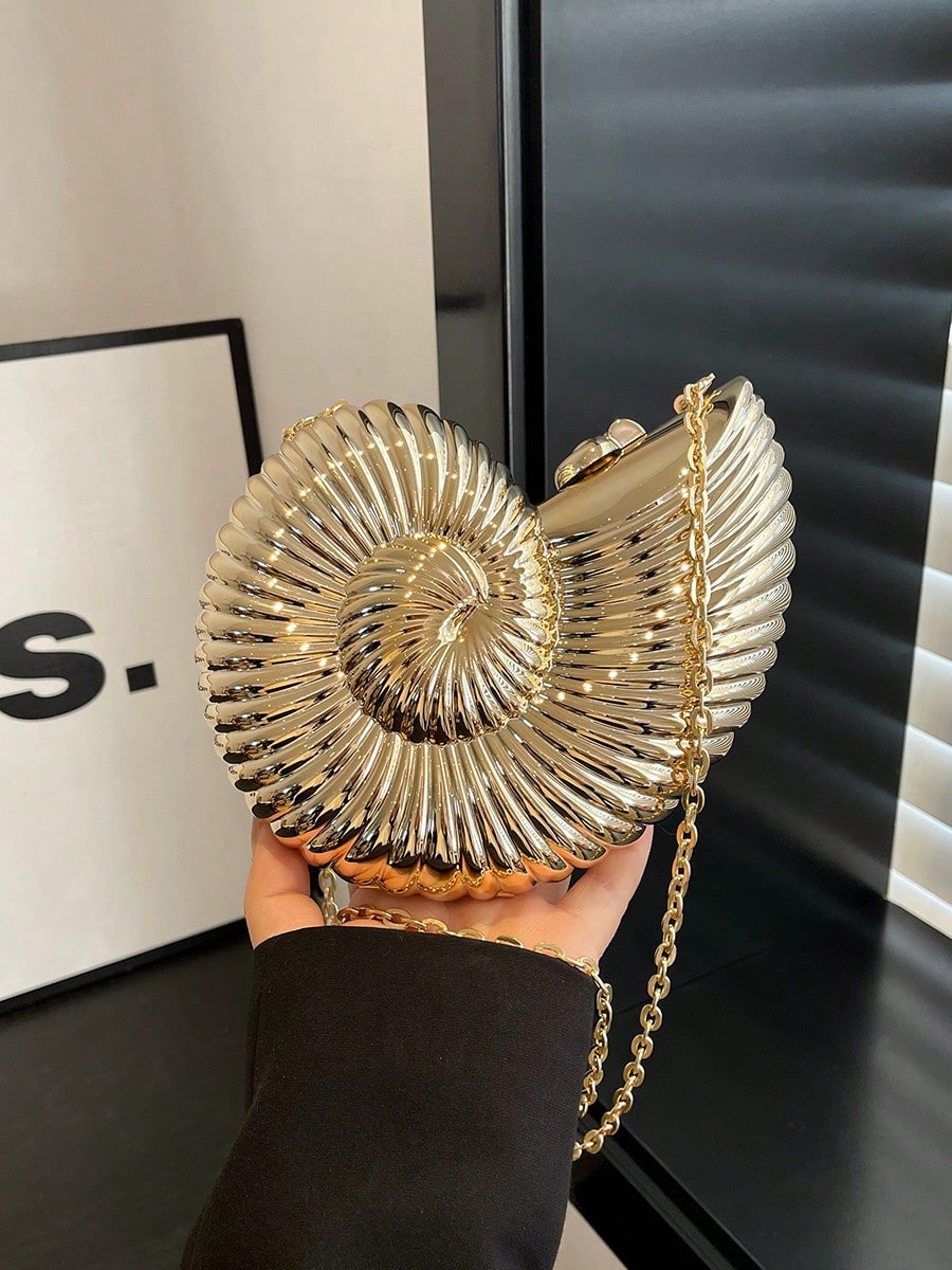 2025 Golden Conch Shaped Shoulder Bag, Detachable Shoulder Strap, Fashionable Lipstick Pouch, Elegant And Fashionable Shoulder Bag, Suitable For Evening Outings
