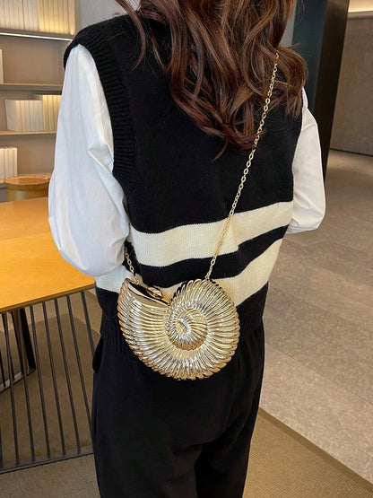 2025 Golden Conch Shaped Shoulder Bag, Detachable Shoulder Strap, Fashionable Lipstick Pouch, Elegant And Fashionable Shoulder Bag, Suitable For Evening Outings