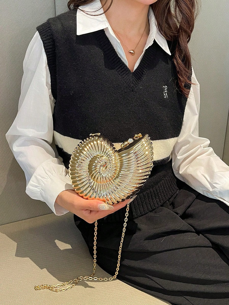 2025 Golden Conch Shaped Shoulder Bag, Detachable Shoulder Strap, Fashionable Lipstick Pouch, Elegant And Fashionable Shoulder Bag, Suitable For Evening Outings