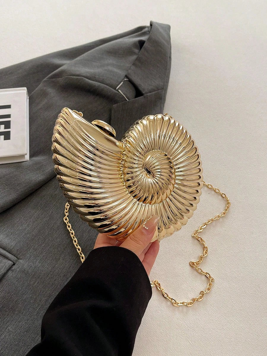 2025 Golden Conch Shaped Shoulder Bag, Detachable Shoulder Strap, Fashionable Lipstick Pouch, Elegant And Fashionable Shoulder Bag, Suitable For Evening Outings