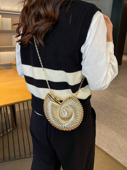 2025 Golden Conch Shaped Shoulder Bag, Detachable Shoulder Strap, Fashionable Lipstick Pouch, Elegant And Fashionable Shoulder Bag, Suitable For Evening Outings