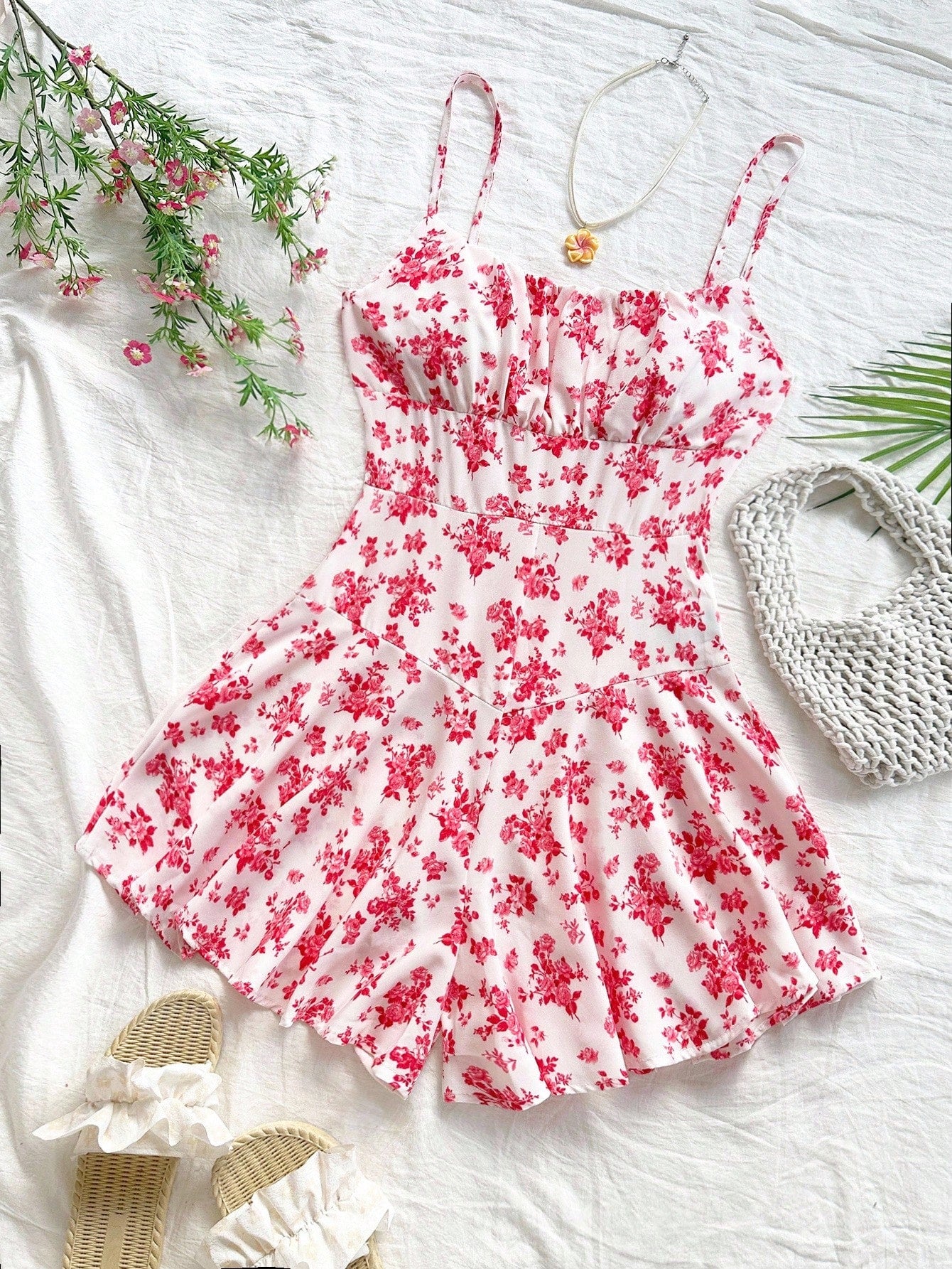 Soleia Women Summer Floral Printed Spaghetti Strap Jumpsuit