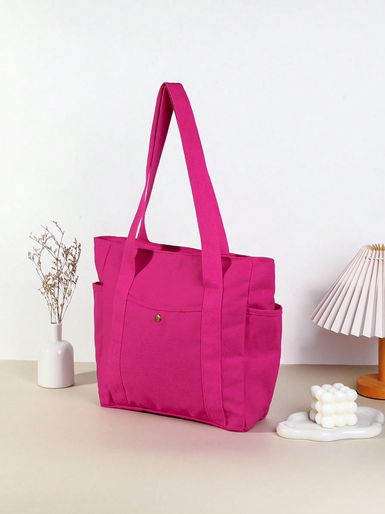 SHEIN X Milania Multi Pocket Tote Bag For Women Canvas Bag With Handle Bag Large Capacity Purse Reusable Handbag, Canvas Tote Bag, Perfect For Daily Use And Travel, Tote Bags For Students, Multiple Compartments, Perfect For Beach