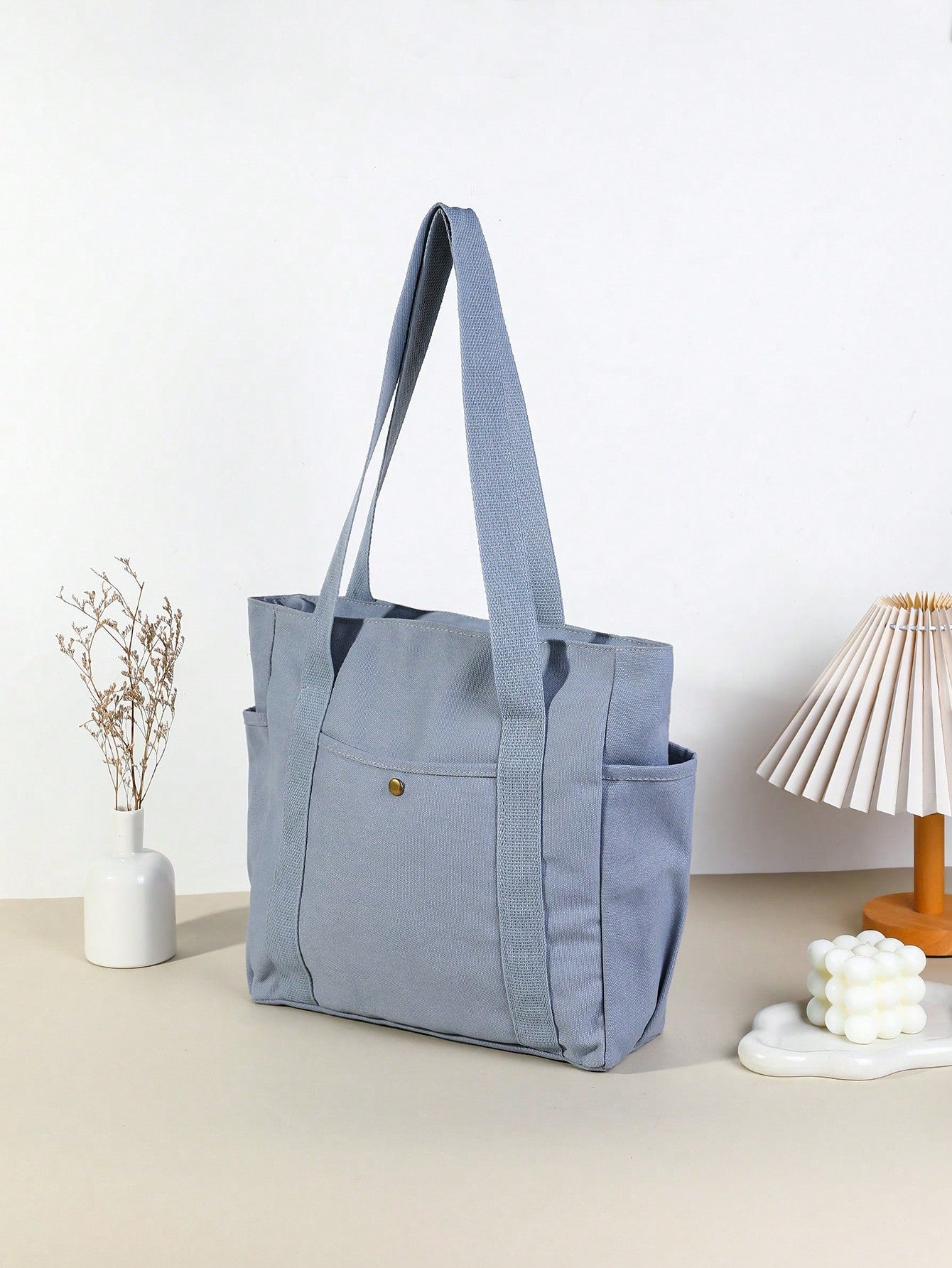 SHEIN X Milania Multi Pocket Tote Bag For Women Canvas Bag With Handle Bag Large Capacity Purse Reusable Handbag, Canvas Tote Bag, Perfect For Daily Use And Travel, Tote Bags For Students, Multiple Compartments, Perfect For Beach