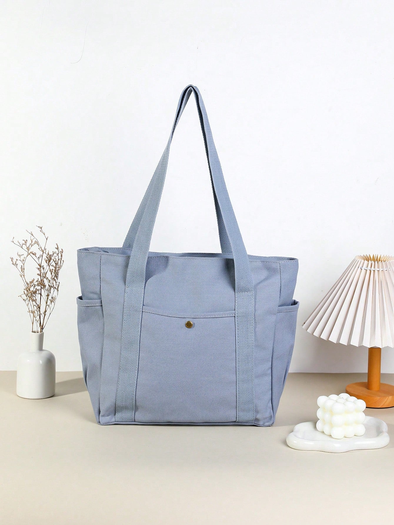 SHEIN X Milania Multi Pocket Tote Bag For Women Canvas Bag With Handle Bag Large Capacity Purse Reusable Handbag, Canvas Tote Bag, Perfect For Daily Use And Travel, Tote Bags For Students, Multiple Compartments, Perfect For Beach