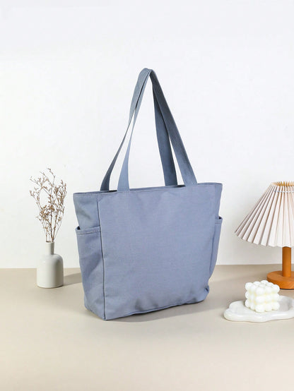 SHEIN X Milania Multi Pocket Tote Bag For Women Canvas Bag With Handle Bag Large Capacity Purse Reusable Handbag, Canvas Tote Bag, Perfect For Daily Use And Travel, Tote Bags For Students, Multiple Compartments, Perfect For Beach