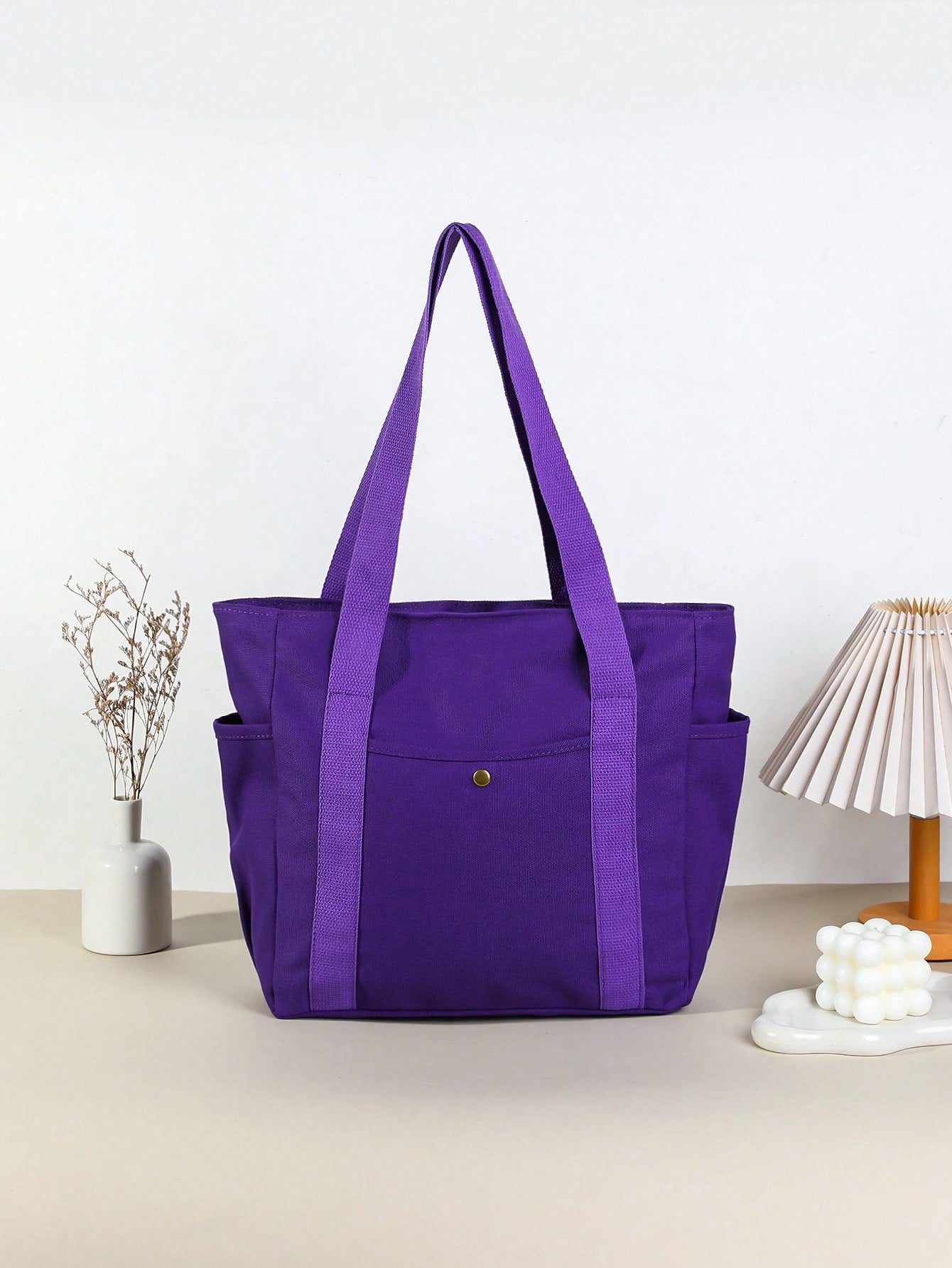 SHEIN X Milania Multi Pocket Tote Bag For Women Canvas Bag With Handle Bag Large Capacity Purse Reusable Handbag, Canvas Tote Bag, Perfect For Daily Use And Travel, Tote Bags For Students, Multiple Compartments, Perfect For Beach