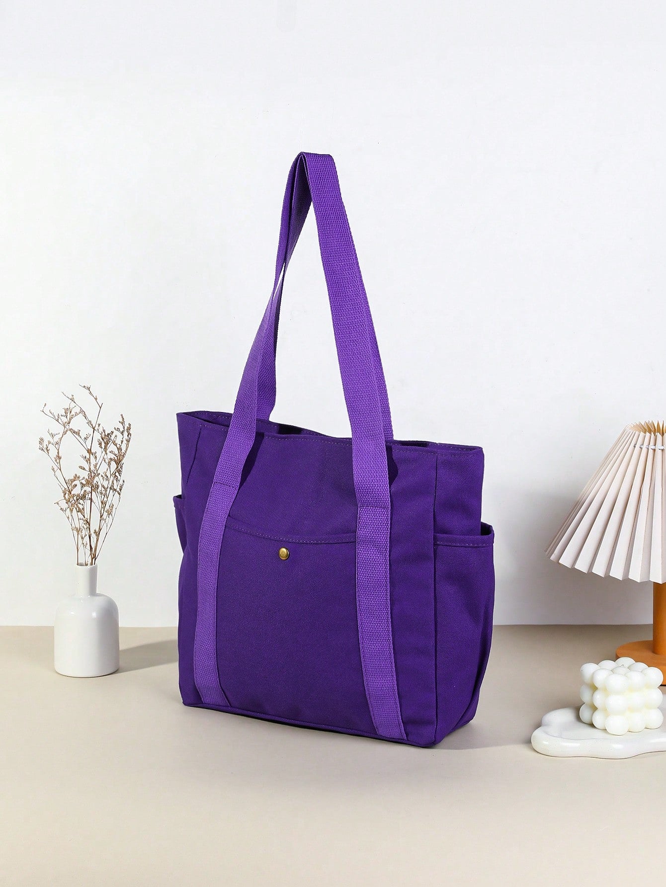 SHEIN X Milania Multi Pocket Tote Bag For Women Canvas Bag With Handle Bag Large Capacity Purse Reusable Handbag, Canvas Tote Bag, Perfect For Daily Use And Travel, Tote Bags For Students, Multiple Compartments, Perfect For Beach