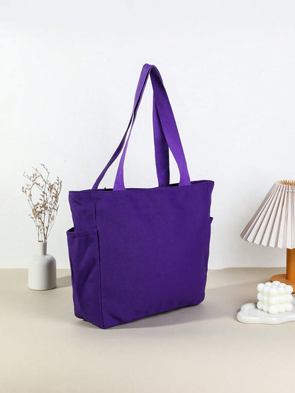 SHEIN X Milania Multi Pocket Tote Bag For Women Canvas Bag With Handle Bag Large Capacity Purse Reusable Handbag, Canvas Tote Bag, Perfect For Daily Use And Travel, Tote Bags For Students, Multiple Compartments, Perfect For Beach