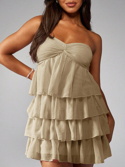 MISSGUIDED Strapless Mini Dress Tiered Ruffle Party Cocktail Wedding Guest Bridesmaid Twist Front Empire Waist