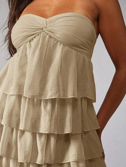 MISSGUIDED Strapless Mini Dress Tiered Ruffle Party Cocktail Wedding Guest Bridesmaid Twist Front Empire Waist