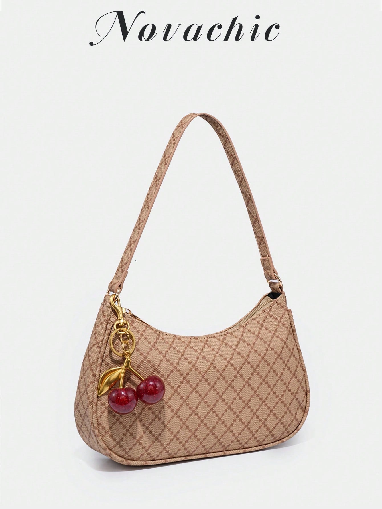 1pc Novachic Women Floral Fabric Casual Shoulder Bag, Zipper Closure, Vintage Style, Underarm Bag, Suitable For Various Occasions