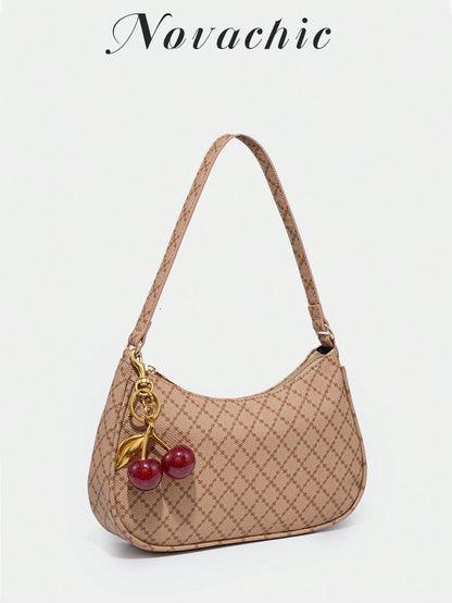 1pc Novachic Women Floral Fabric Casual Shoulder Bag, Zipper Closure, Vintage Style, Underarm Bag, Suitable For Various Occasions