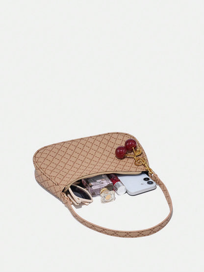 1pc Novachic Women Floral Fabric Casual Shoulder Bag, Zipper Closure, Vintage Style, Underarm Bag, Suitable For Various Occasions