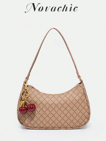 1pc Novachic Women Floral Fabric Casual Shoulder Bag, Zipper Closure, Vintage Style, Underarm Bag, Suitable For Various Occasions