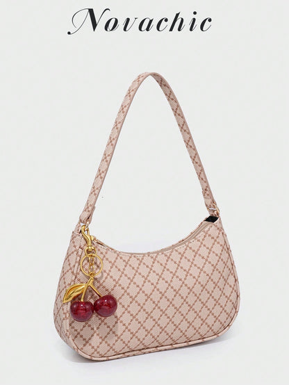 1pc Novachic Women Floral Fabric Casual Shoulder Bag, Zipper Closure, Vintage Style, Underarm Bag, Suitable For Various Occasions