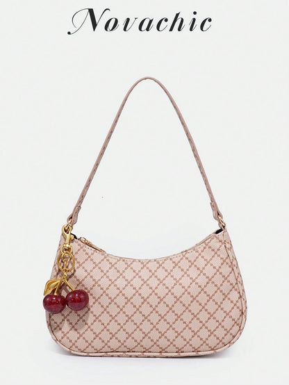 1pc Novachic Women Floral Fabric Casual Shoulder Bag, Zipper Closure, Vintage Style, Underarm Bag, Suitable For Various Occasions