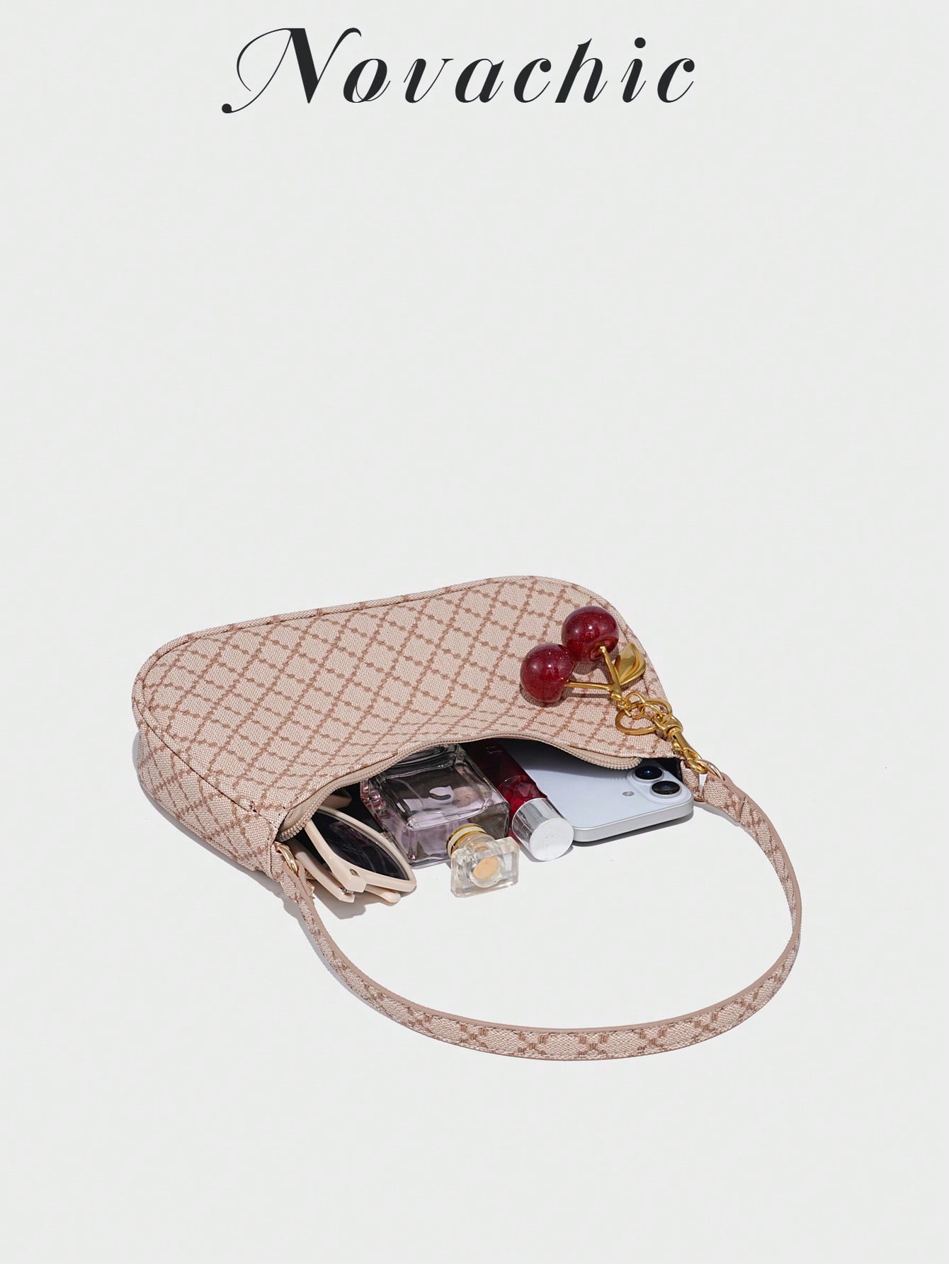 1pc Novachic Women Floral Fabric Casual Shoulder Bag, Zipper Closure, Vintage Style, Underarm Bag, Suitable For Various Occasions