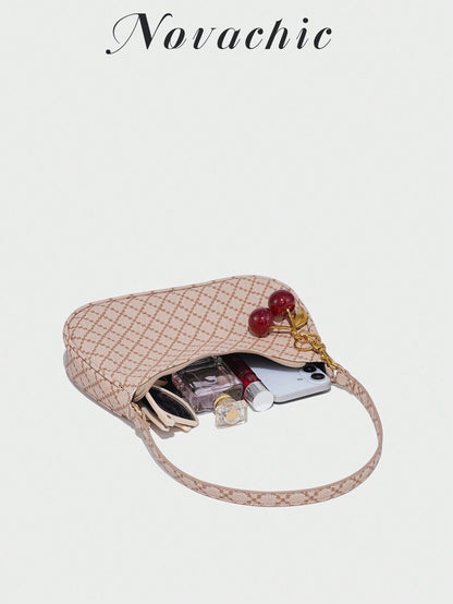 1pc Novachic Women Floral Fabric Casual Shoulder Bag, Zipper Closure, Vintage Style, Underarm Bag, Suitable For Various Occasions