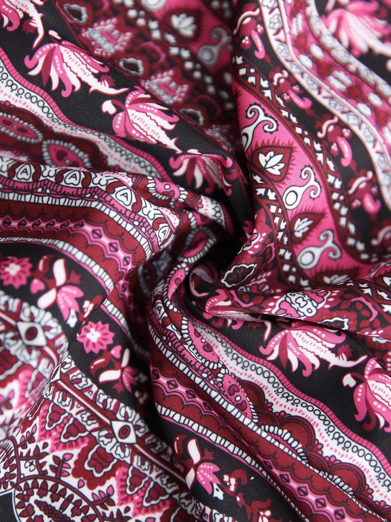 Breezaya Vintage Style Women's Printed Spaghetti Strap Dress With High Side Slit Maxi Vacation Beach Outfit