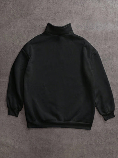 Attitoon Attitoon Retro American Campus Style Casual Oversized Unisex Women's Loose Half-Zip High Neck Fleece Hoodie, Suitable For Autumn/Winter