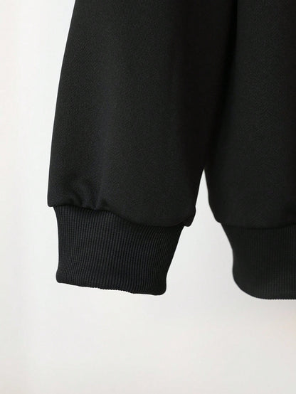 Attitoon Attitoon Retro American Campus Style Casual Oversized Unisex Women's Loose Half-Zip High Neck Fleece Hoodie, Suitable For Autumn/Winter