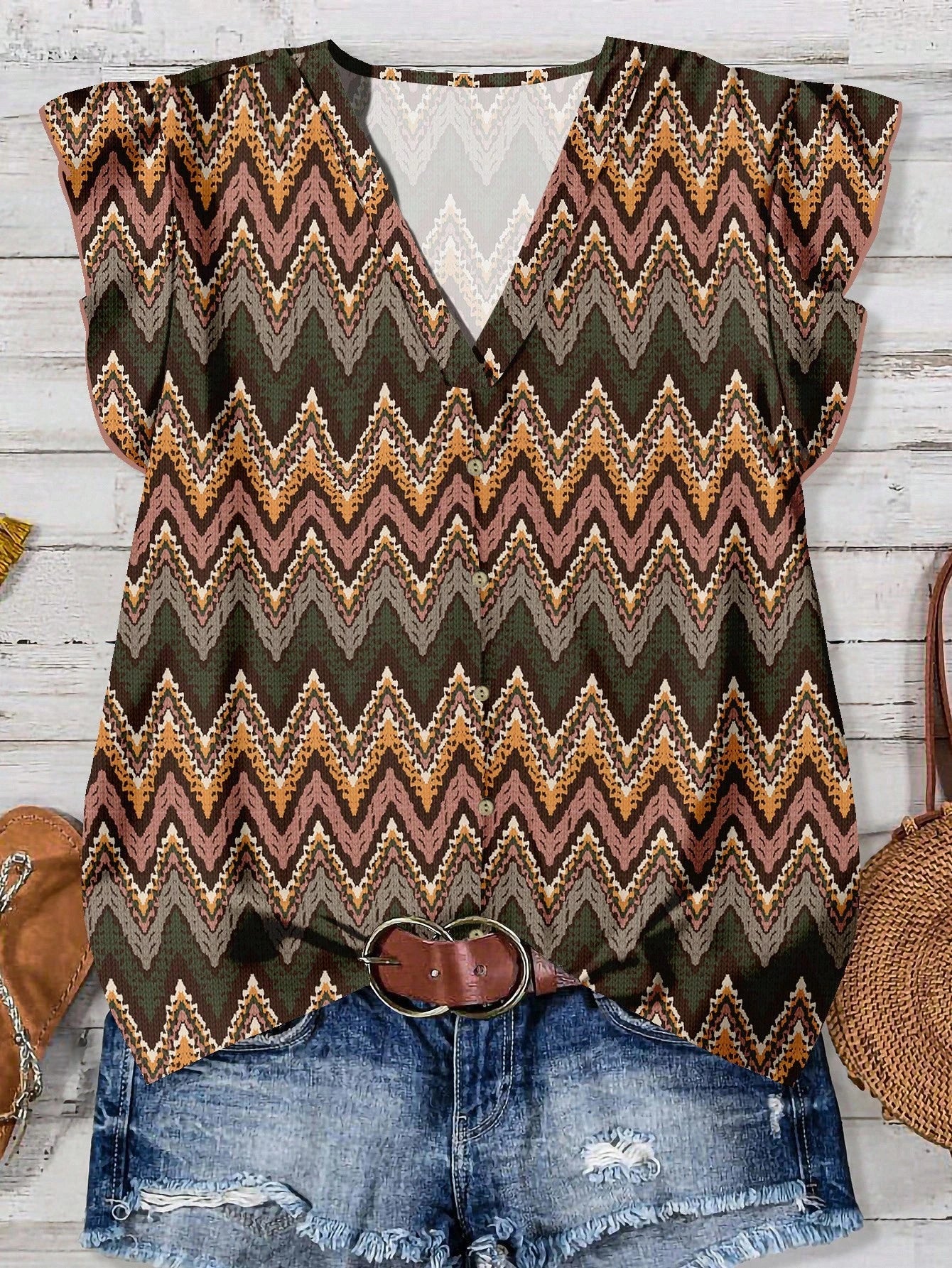 EMERY ROSE Women's Floral & Maple Leaf Print Casual Shirt, Suitable For Autumn,Fall Clothes For Women