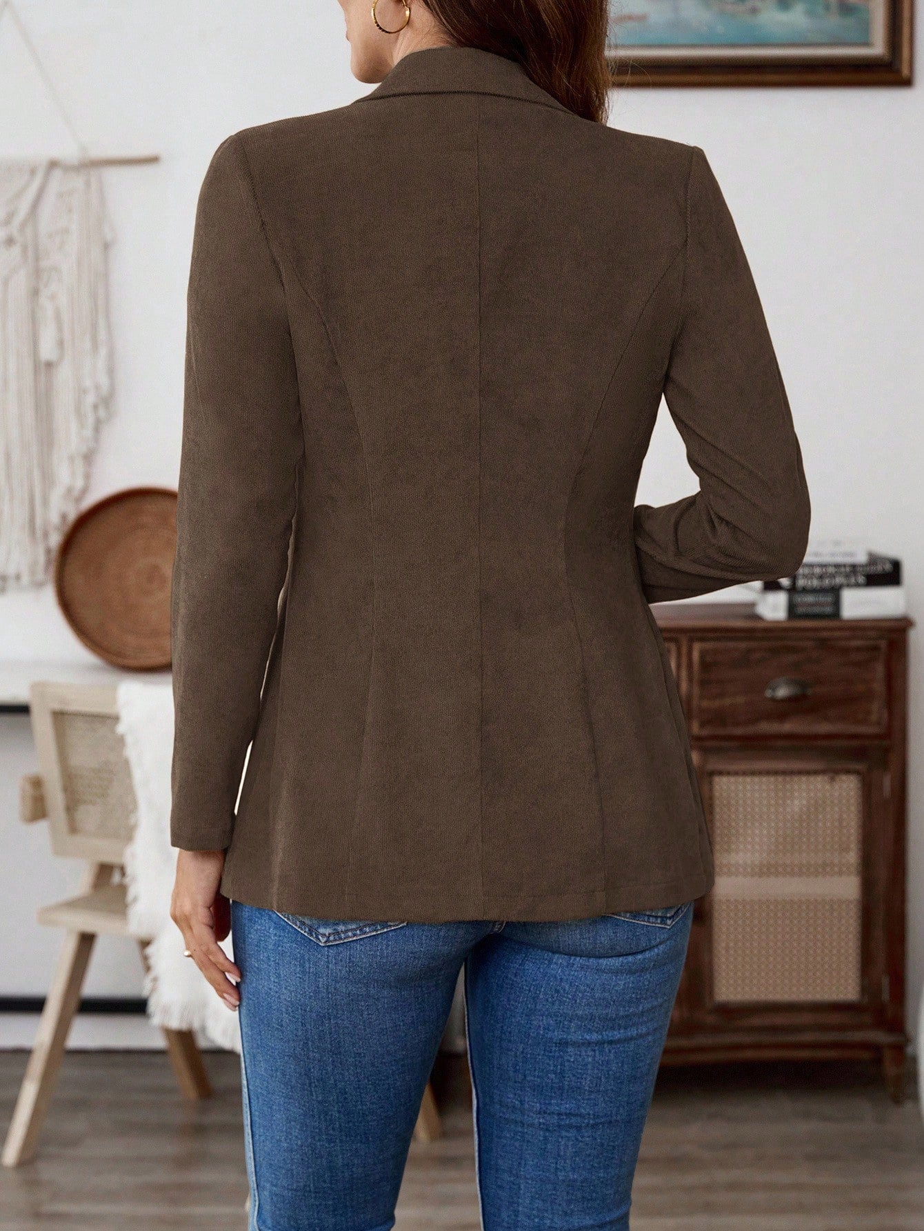 EMERY ROSE Women's Solid Color Lapel Neck Long Sleeve Single Breasted Casual Blazer Jacket, Autumn