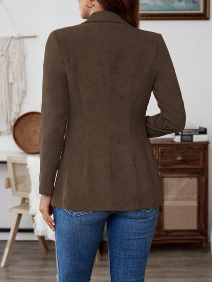 EMERY ROSE Women's Solid Color Lapel Neck Long Sleeve Single Breasted Casual Blazer Jacket, Autumn