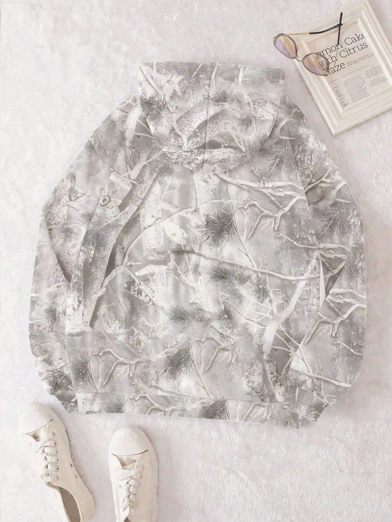 INAWLY Women's Casual Branch Print Long Sleeve Loose Hooded Sweatshirt,Graduation,Teacher,Back To School Pullover Fall