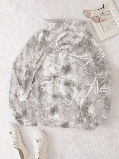 INAWLY Women's Casual Branch Print Long Sleeve Loose Hooded Sweatshirt,Graduation,Teacher,Back To School Pullover Fall