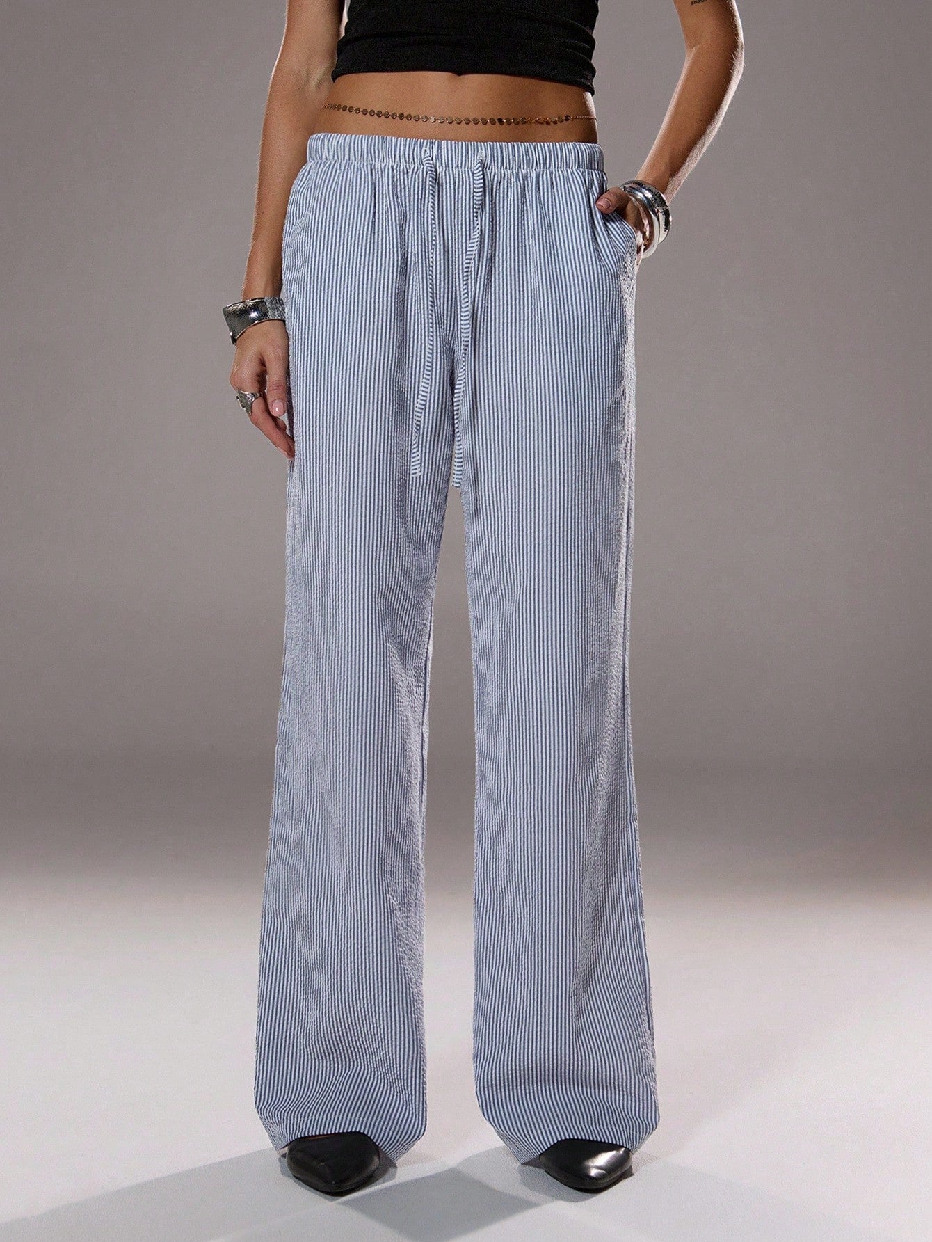 Flirla Pink Cotton Drawstring Waist Straight Leg Pants, Fashion Casual Home Wear For Women, Spring Fall Cloth For Women