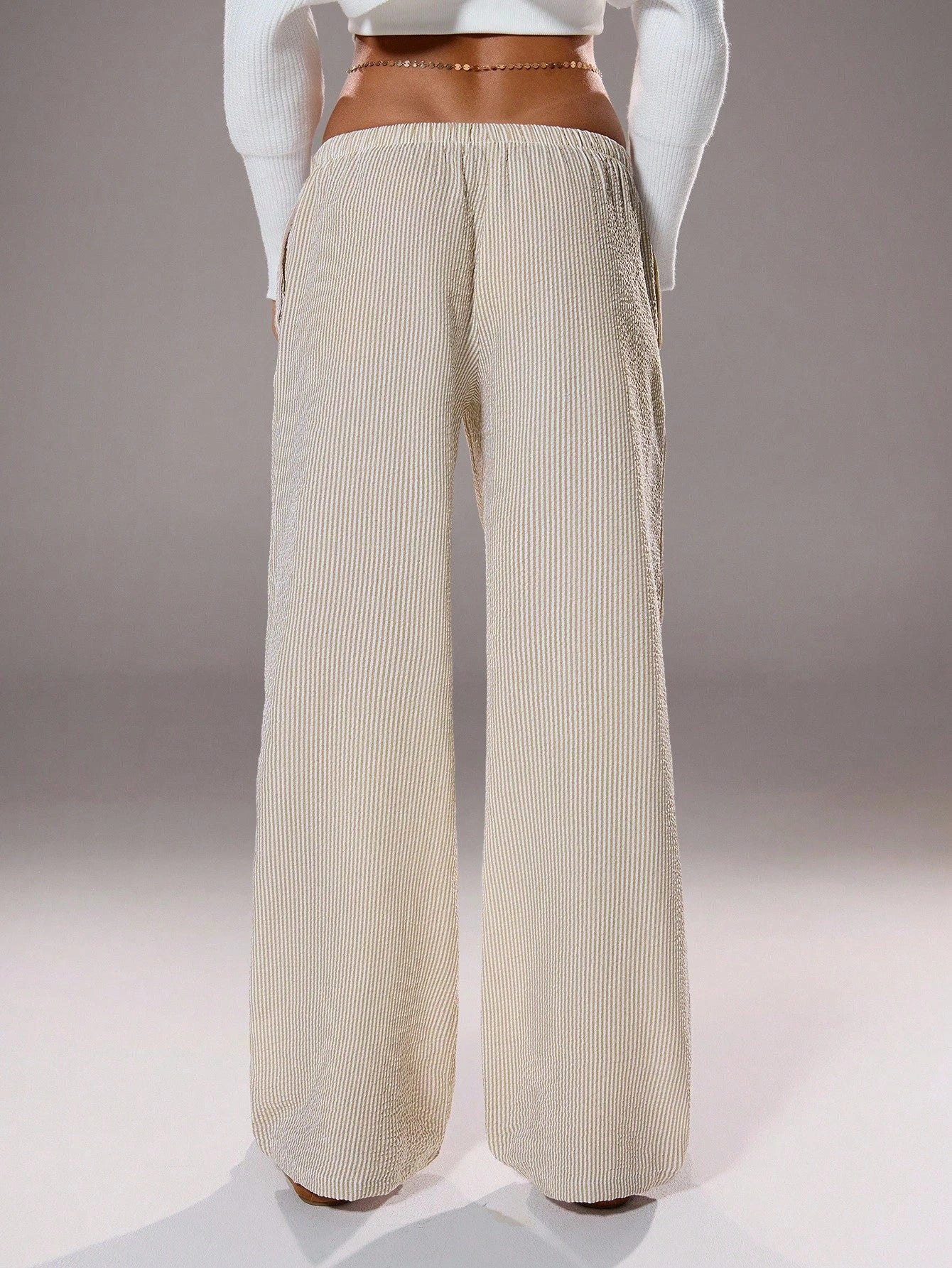 Flirla Pink Cotton Drawstring Waist Straight Leg Pants, Fashion Casual Home Wear For Women, Spring Fall Cloth For Women