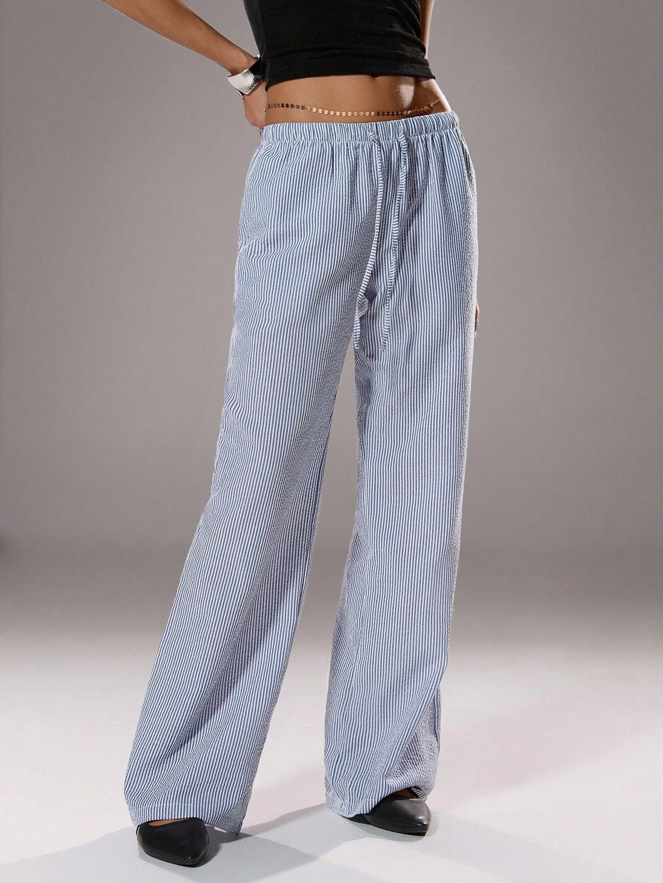 Flirla Pink Cotton Drawstring Waist Straight Leg Pants, Fashion Casual Home Wear For Women, Spring Fall Cloth For Women