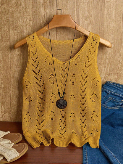 EMERY ROSE Women's Vacation Casual Solid Color Hollow Out Knit Top