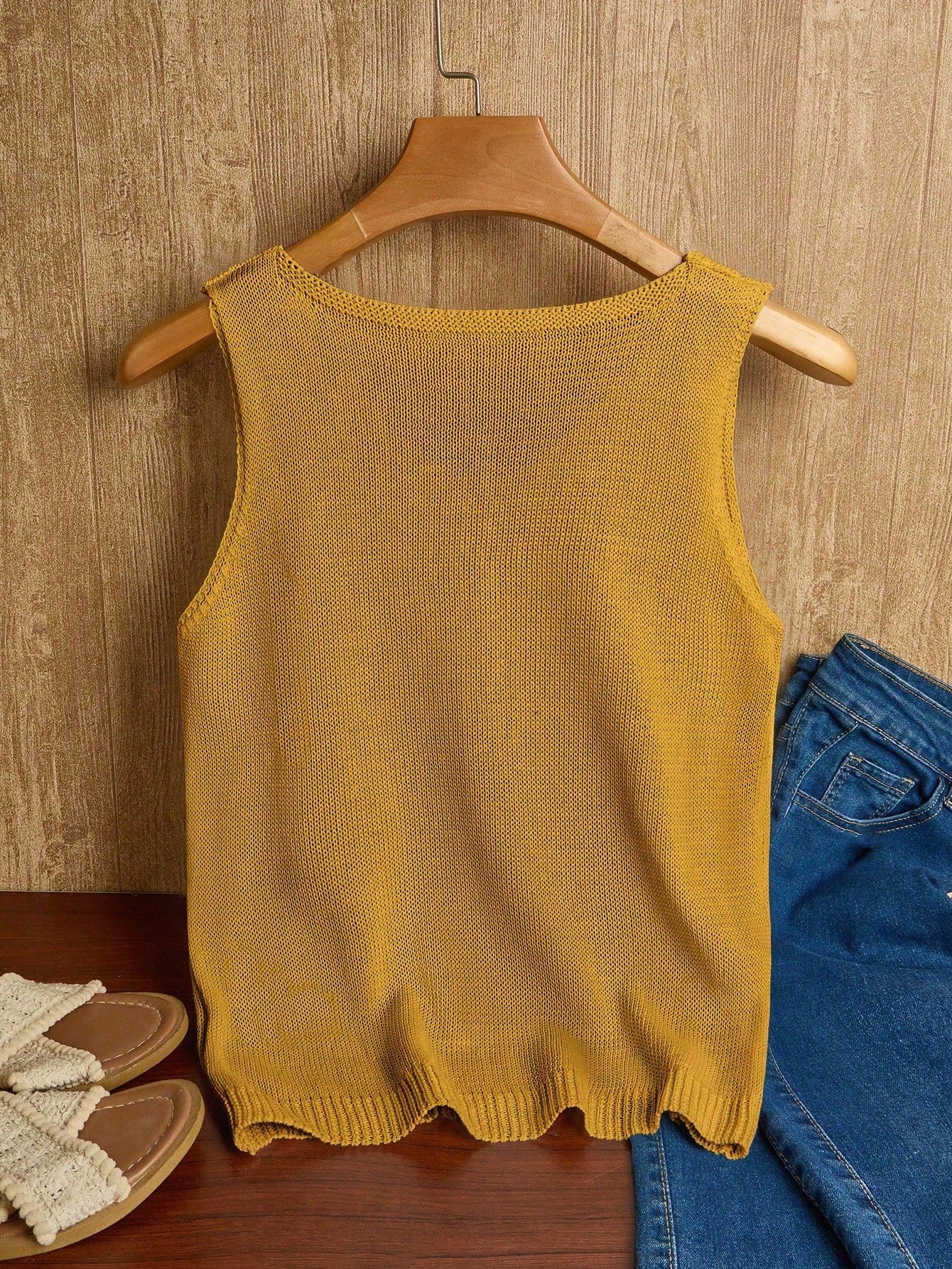 EMERY ROSE Women's Vacation Casual Solid Color Hollow Out Knit Top